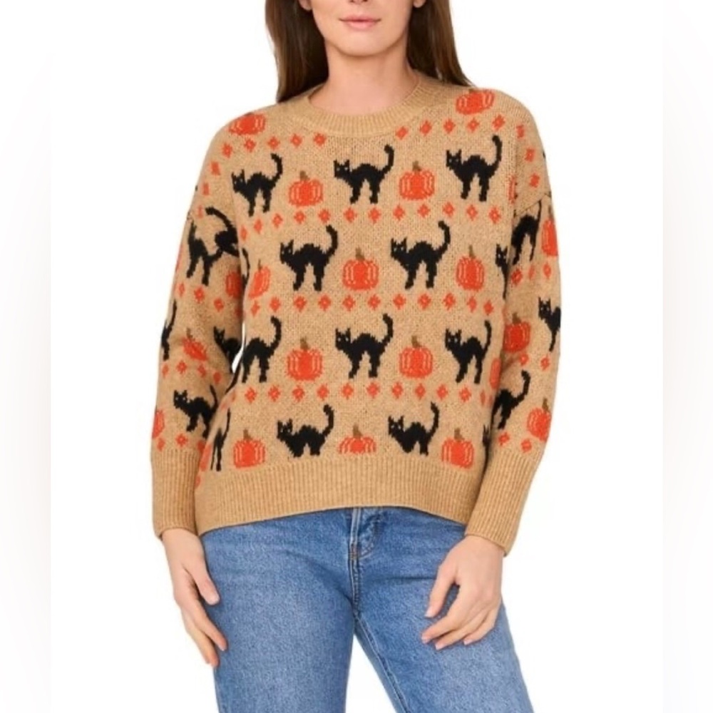 NEW Vince Camuto Cat and Pumpkin Sweater size S